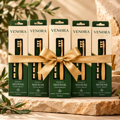 VENORA 5-pack organic miswak toothbrush bundle with natural wooden handles and replaceable heads